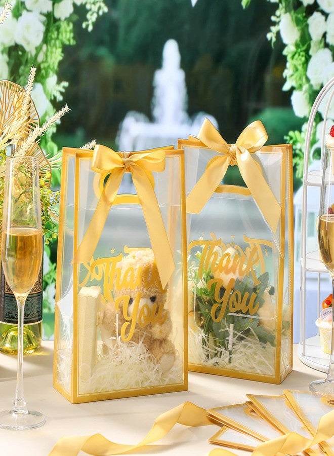 مارسبارك، 30 قطعة من أكياس الهدايا الشفافة مع مقبض، أكياس هدايا بلاستيكية شفافة مع شريط، أكياس حمل شفافة لحفلات الزفاف وأعياد الميلاد وتوزيعات الحفلات، 10.24 × 7.09 × 3.15 بوصة (ذهبي) - Image 3